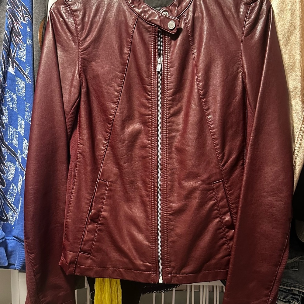 Express Women’s Maroon Leather Zip-Front Jacket
